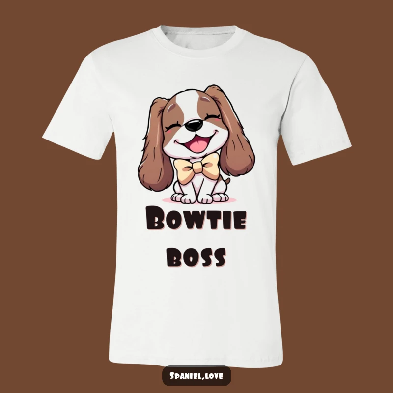 Funny Spaniel Bowtie Tee: Wearable Elegance with a Winking Dog Character.