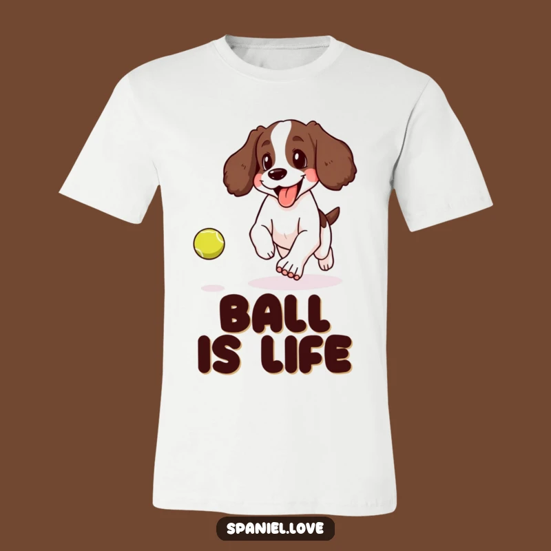 Funny Spaniel Tennis Ball T-Shirt: Happy Dog's Humorous Pursuit!