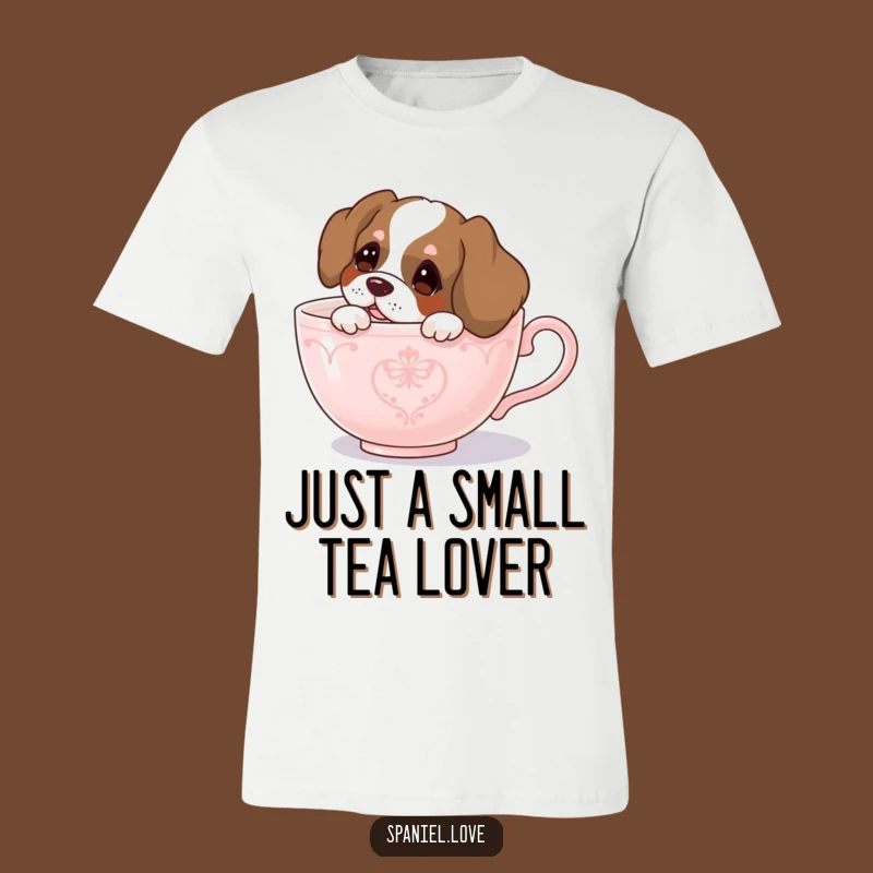 Funny Spaniel Teacup Peek T-Shirt - Curious Dog Design, Comical Graphic Tee