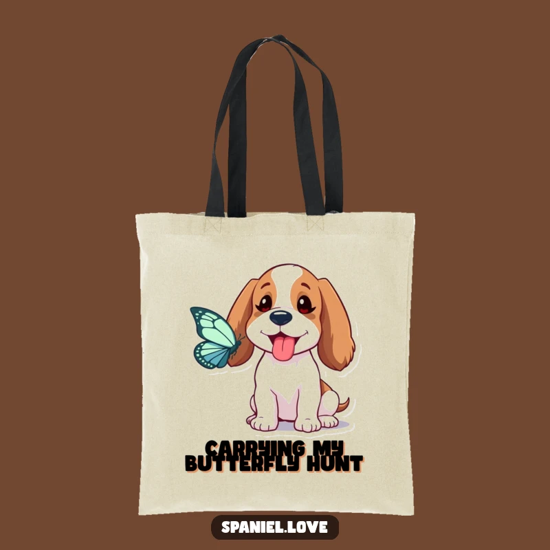 Funny Spaniel Butterfly Chase Tote Bag: Carry Your Essentials with a Smile