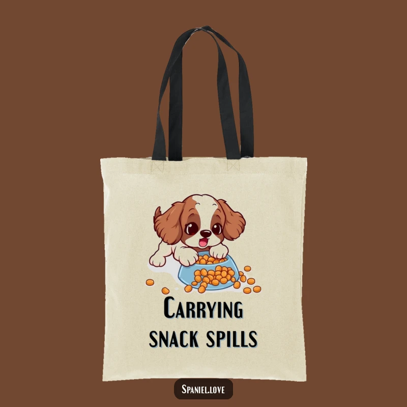 Funny Spaniel Tote Bag: Kibble Slide Mishap, Practical Humorous Gift