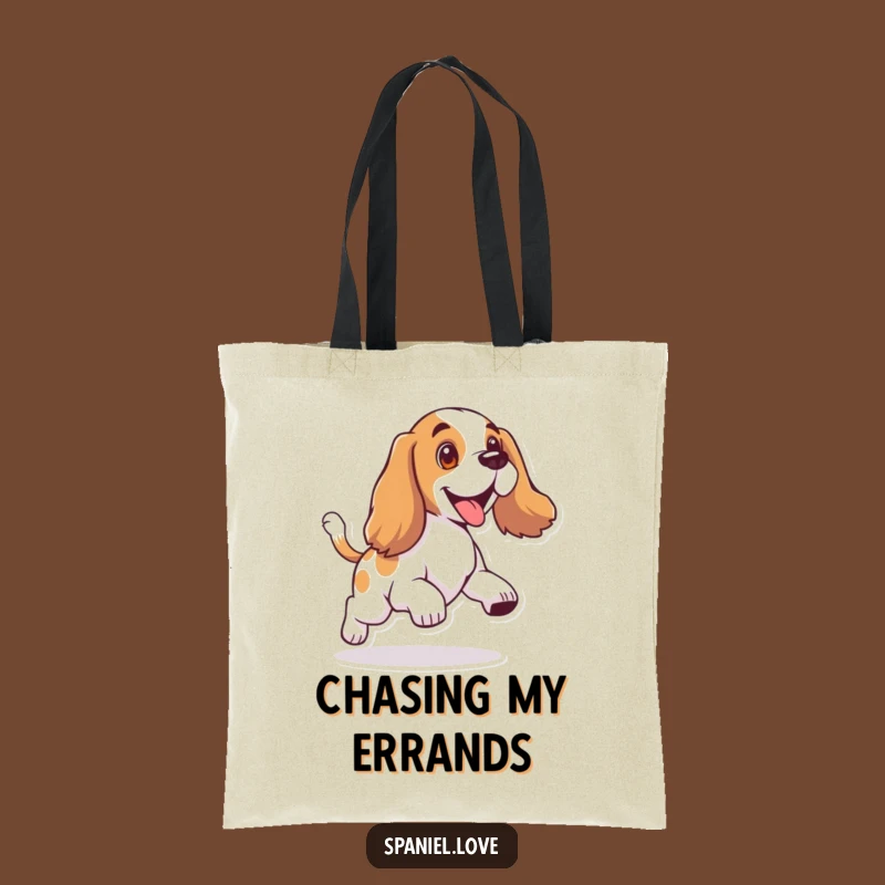 Funny Spaniel Tail Chase Tote Bag: Carry Your Doggy Delight
