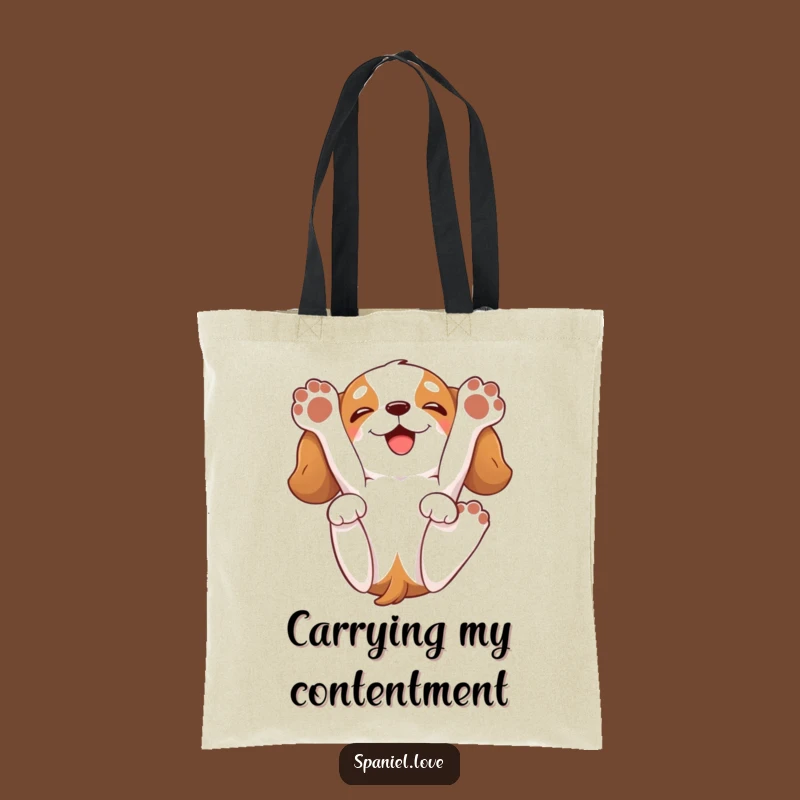 Funny Spaniel Back Roll Tote Bag: Happy Dog Paws Up Carryall