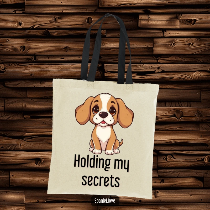 Funny Spaniel tote bag with a character tilting its head, listening intently with curiosity. This bag is perfect for carrying needs while showing off attentive vibes.