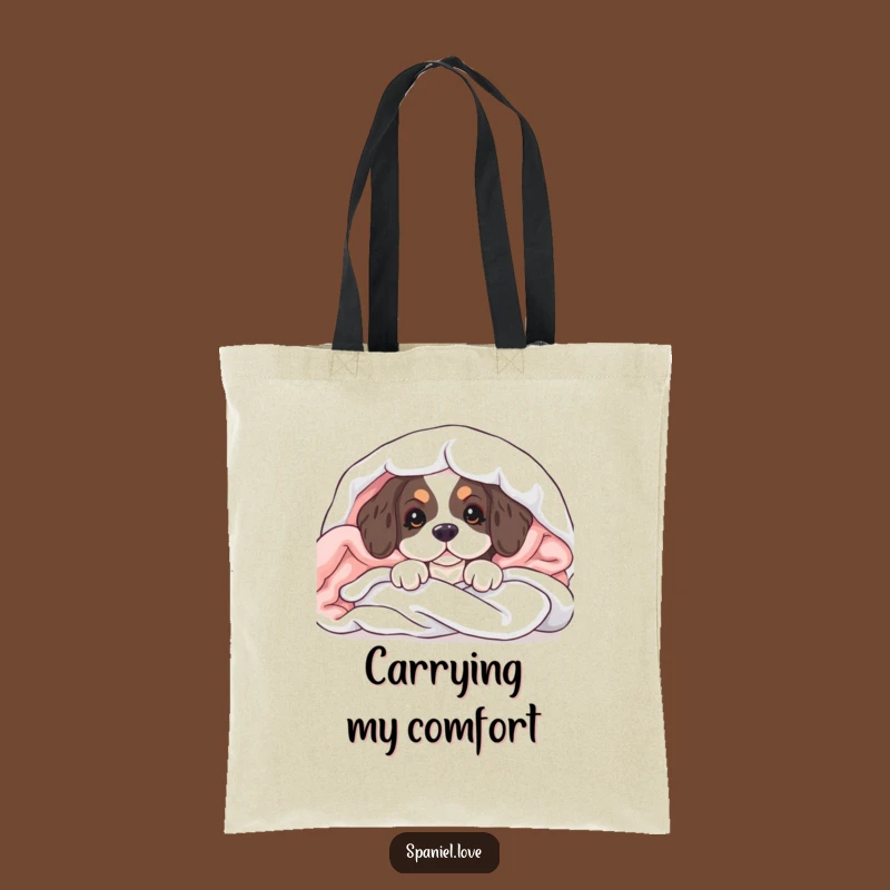 Funny Spaniel Puppy Tote Bag: Blanket Peek Surprise, Perfect Funny Gift
