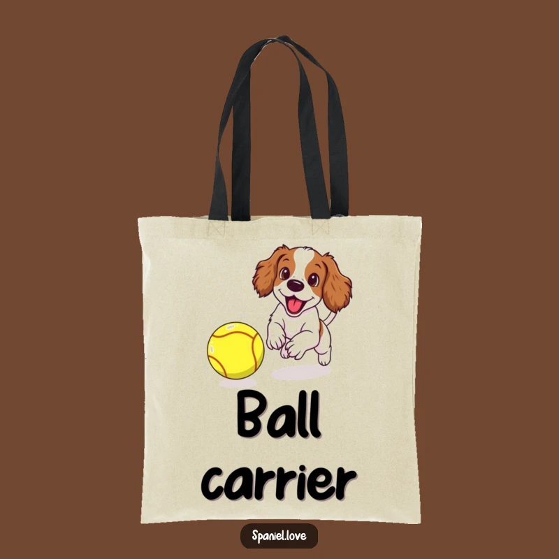 Funny Spaniel Puppy Tote Bag: Chasing Giant Ball, Humorous Dog Accessory
