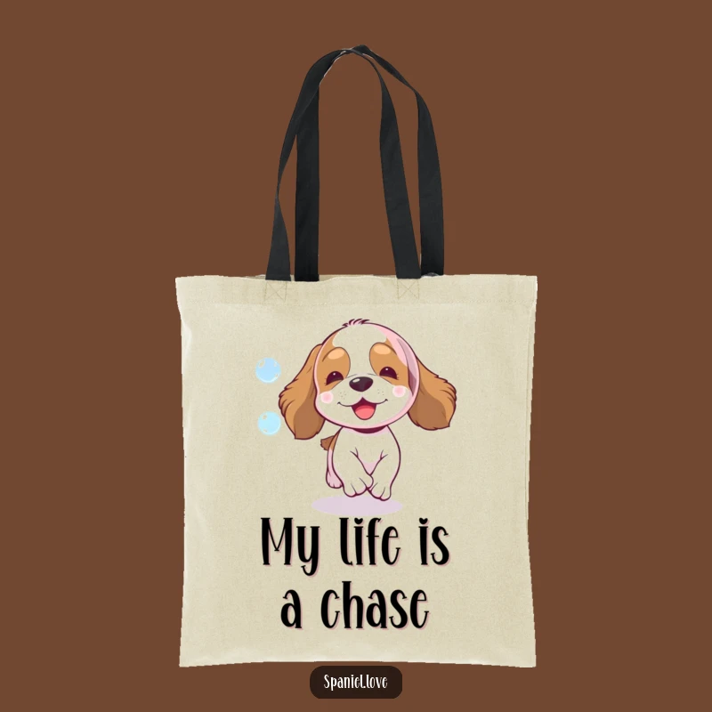 Funny Spaniel Bubble Chase Tote Bag - Enthusiastic Dog Design, Carry Your Fun