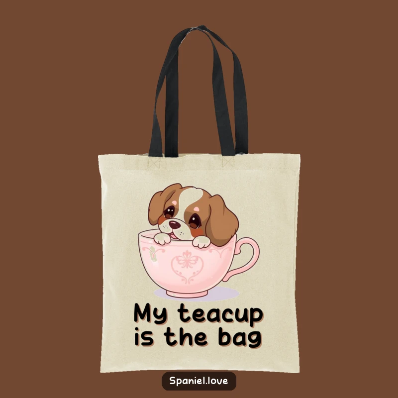 Funny Spaniel Teacup Peek Tote Bag - Curious Dog Design, Carry Your Whimsy