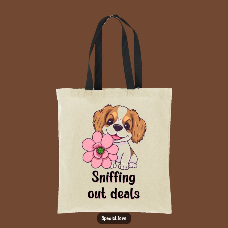Funny Goofy Spaniel Giant Flower Sniffing Tote Bag: Carry Your Smile